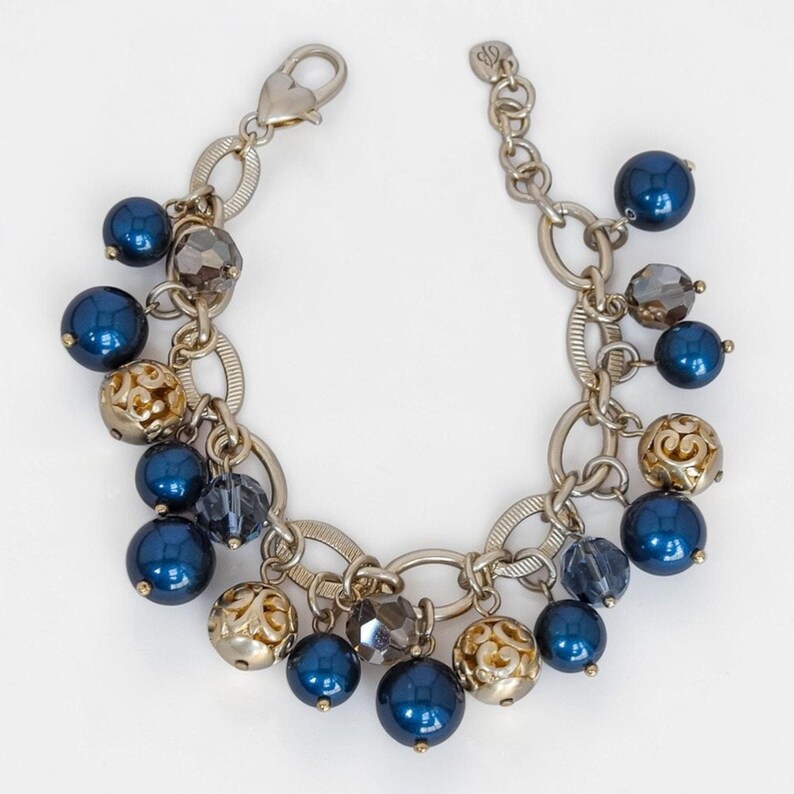 Brighton Contempo Chic Beaded Bracelet Dark Blue Pearlescent Gold Plated Retired image 2