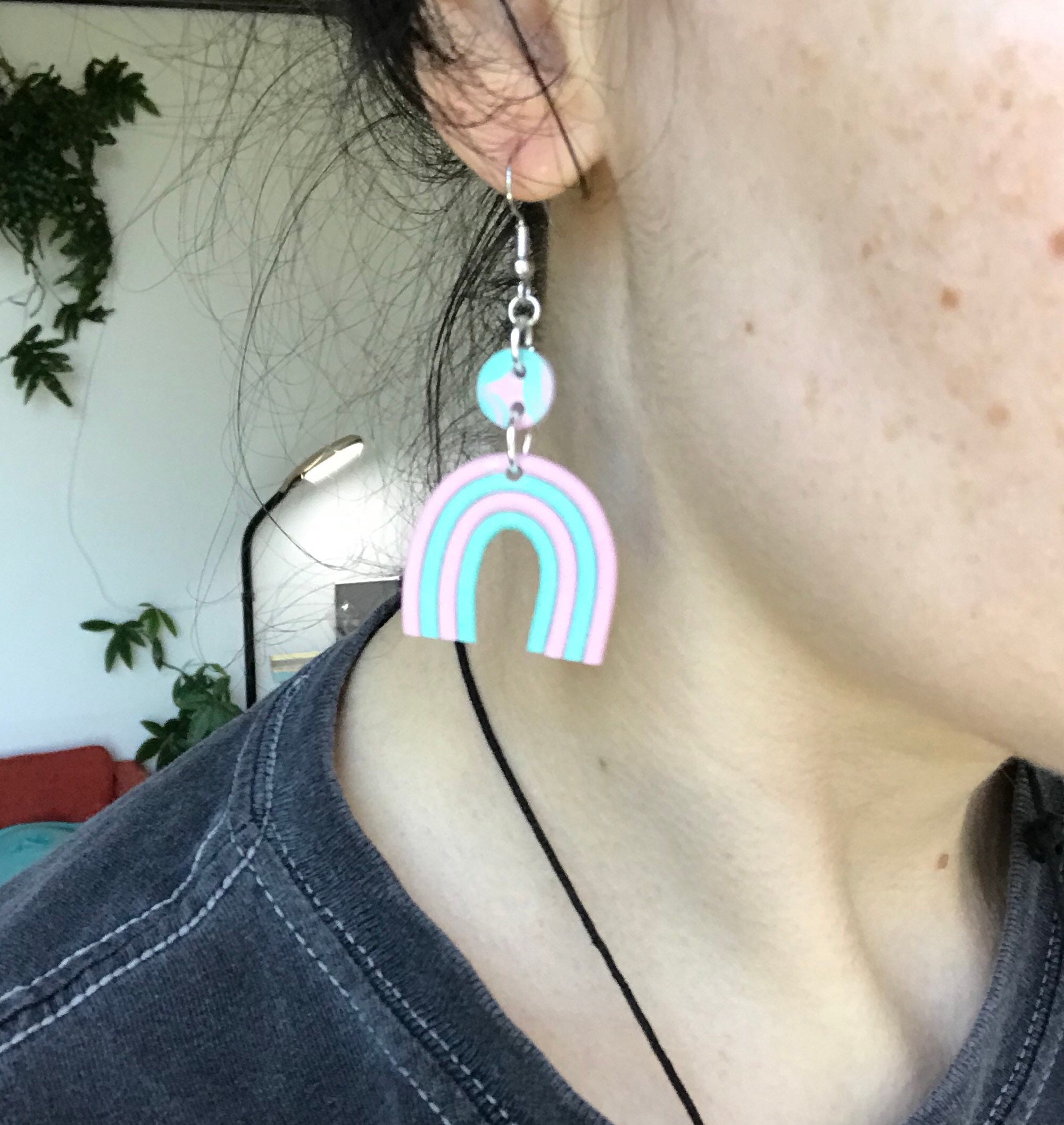 Rainbow Earrings Dangle Pastel Jewelry Pastel Earrings Clay Etsy