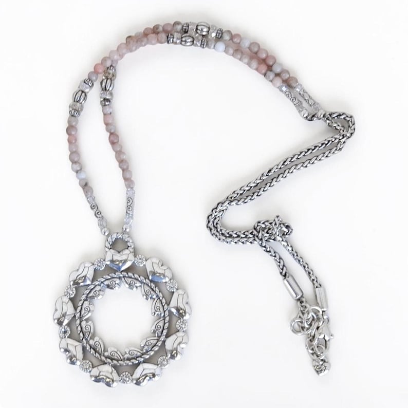 Brighton Love Mandala Beaded Necklace Heart Wreath Pink Silver Retired READ image 1