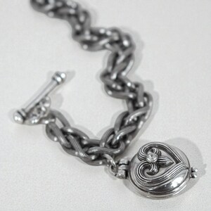 Brighton Healing Heart Silver Locket Bracelet Toggle Clasp Clear Crystal Retired image 3