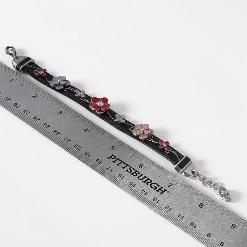 Vintage Brighton Rentner Schwarz Leder Blumen Ohrstecker Armband Selten 18-20 cm Bild 8