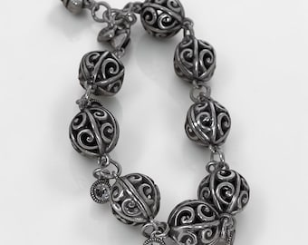 Brighton Crystal Ball Bracelet Silver Filigree Dangling Charms Retired 7-8"