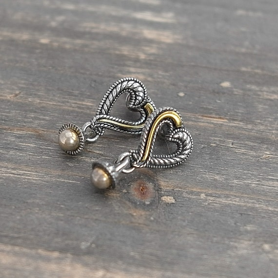 Brighton Heart Dangle Earrings Two Tone Gold Silver Vintage Post Back Closure Etsy