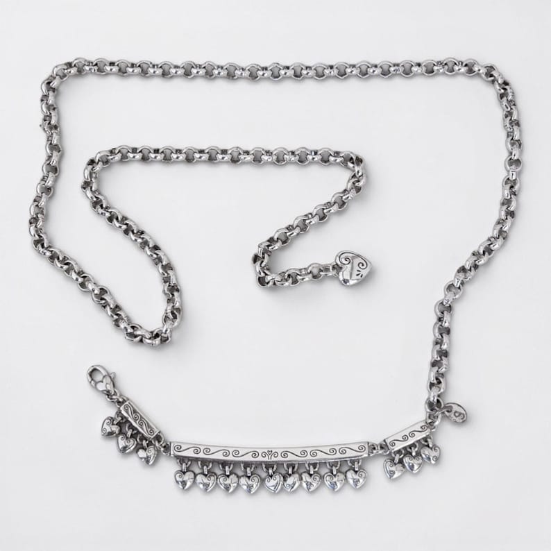 Brighton Rare Retired Skinny Chain Belt Dangling Hearts Silver Size Small 28In image 4