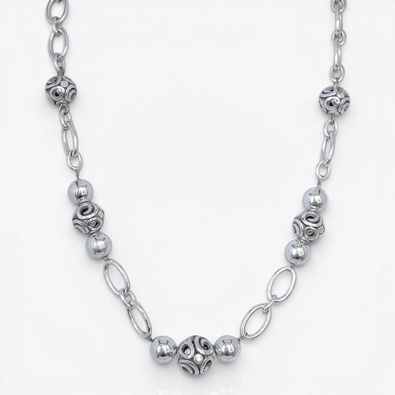 Brighton Contempo Sphere Station Necklace Silver Plated 18-21" Adjustable Scroll image 1