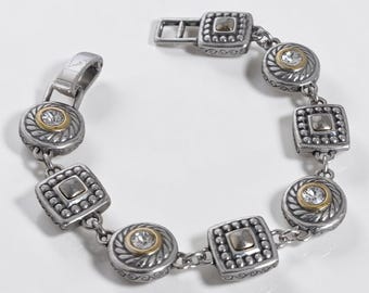Brighton Heiress Two Tone Link Bracelet Gold Silver Rhinestone Crystal Retired