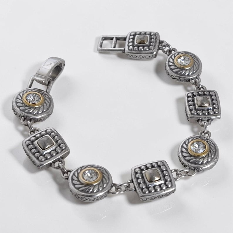 Brighton Heiress Two Tone Link Bracelet Gold Silver Rhinestone Crystal Retired image 1