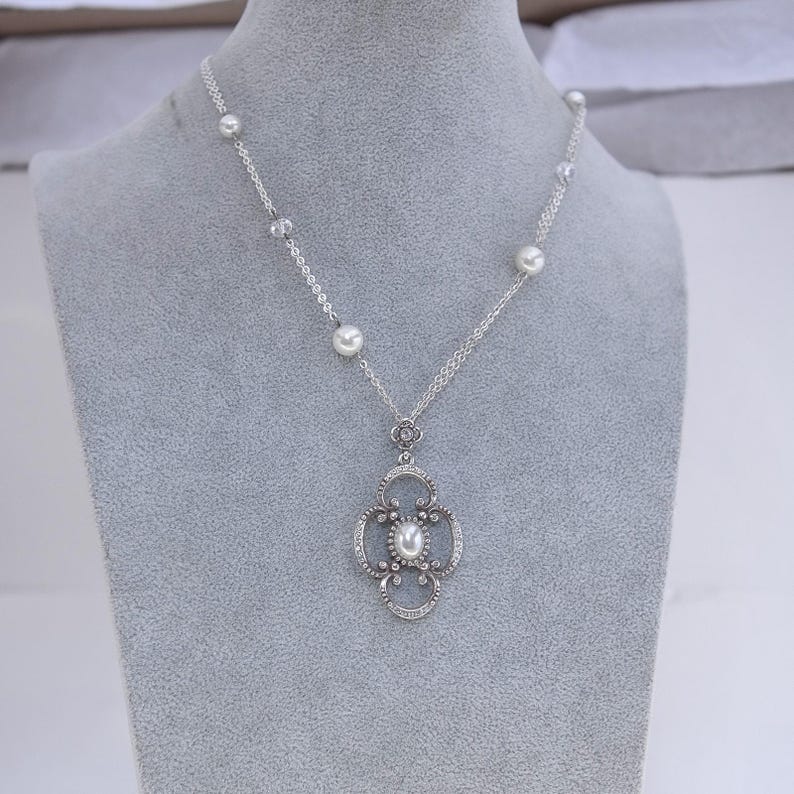 Brighton Bellissima Pendant Necklace Faux Pearls Small Crystals Retired Design image 4