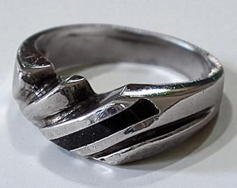 Vintage 925 sterlingzilver zwarte onyx gestreepte inleg geometrische ringmaat 6 4,8 g