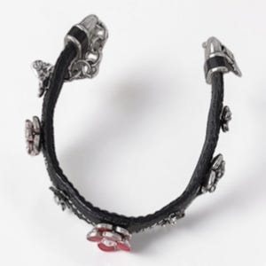 Vintage Brighton Rentner Schwarz Leder Blumen Ohrstecker Armband Selten 18-20 cm Bild 3