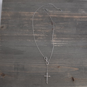 Sterling Silver Infinity Symbol Cross Lariat Chain Necklace 3.9g Marked 925