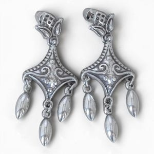 Brighton Chandelier Earrings Scrollwork Teardrop Dangle Silver Plated Post Back image 1