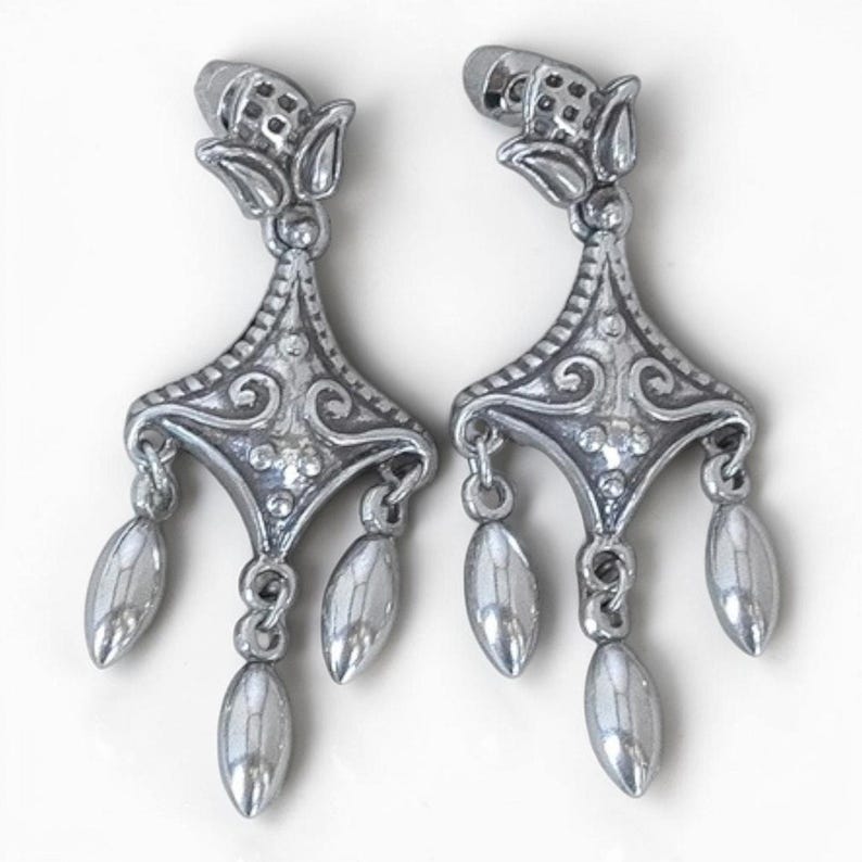 Brighton Chandelier Earrings Scrollwork Teardrop Dangle Silver Plated Post Back image 1