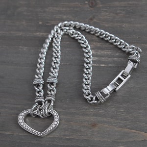 Brighton Urban Lights Curb Chain Necklace Chunky Heart Clasp with Crystals 18 zdjęcie 6