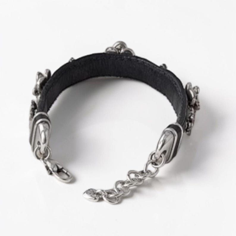 Vintage Brighton Rentner Schwarz Leder Blumen Ohrstecker Armband Selten 18-20 cm Bild 7