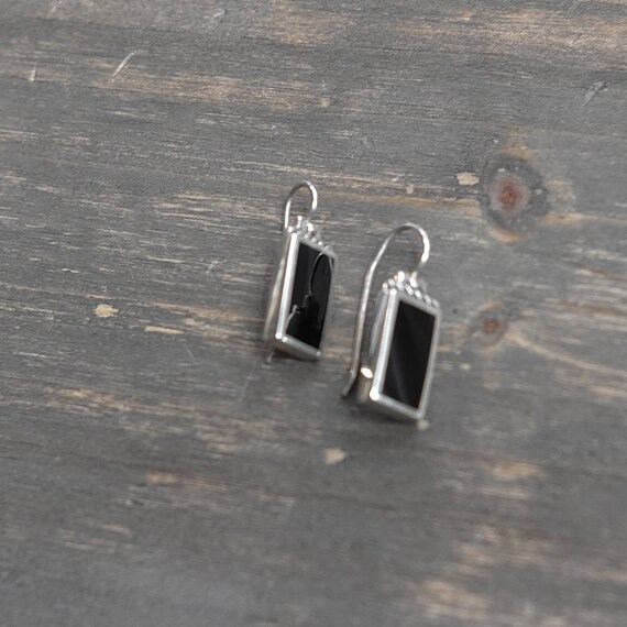 Vintage 925 Sterling Silver Black Onyx Earrings D… - image 3
