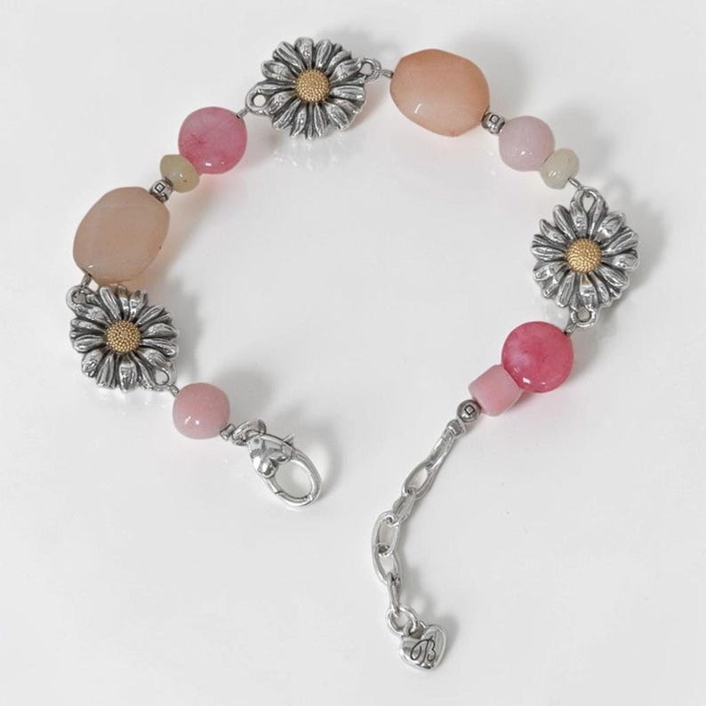 Brighton Paradise tuinarmband Daisy Charms roze stenen kralen zilver gepensioneerd afbeelding 4