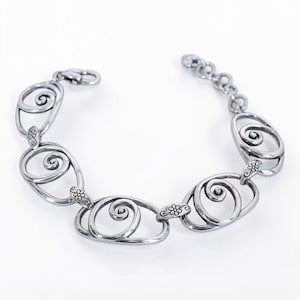 Vintage Brighton Rock And Scroll Oval Link Bracelet Silver Plated Retired 7-8"