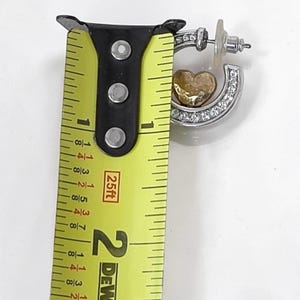 Brighton Rare Gold Heart Two Tone Hoop Earrings Hammered Crystal 1 Inch Post image 3