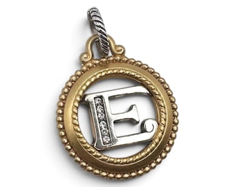 Brighton ABC Monogram Letter E Charm Two Tone Silver Gold Crystal Initial Round