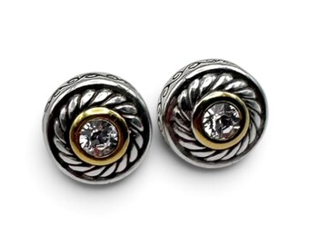 Brighton Heiress Post Back Earrings Silver Plated Clear Crystals Retired Design Special Occasion Jewelry