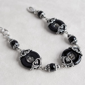 Brighton Night Romance Link Bracelet Silver Plated Black Crystal Retired 7-8" Lobster Clasp Elegant Gift for Brighton Lovers Style