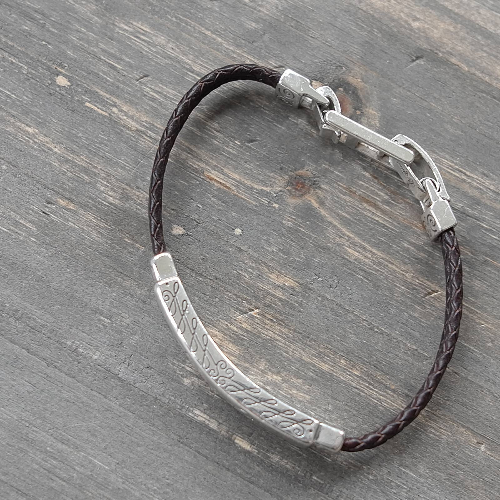 Brighton FRIENDS ID Bracelet Braided Brown Leather Engraved