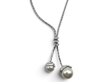 Brighton Twist Pearl Lariat Necklace Silver Plated Faux Pearl Retired Adjustable