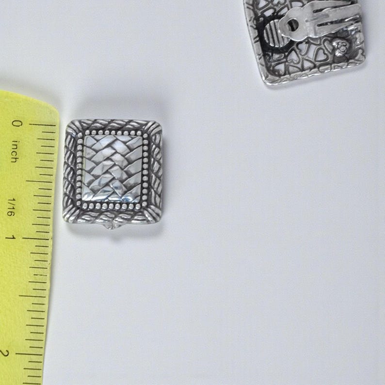 Vintage Brighton Rectangular Clip On Earrings Woven Pattern Silver Plated Rare image 7