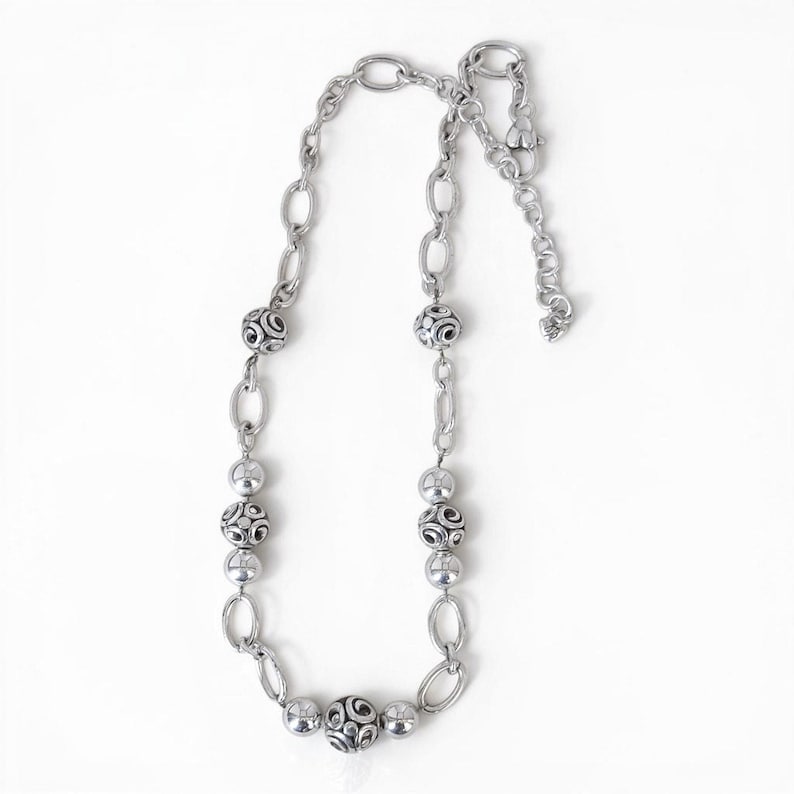 Brighton Contempo Sphere Station Necklace Silver Plated 18-21" Adjustable Scroll image 2