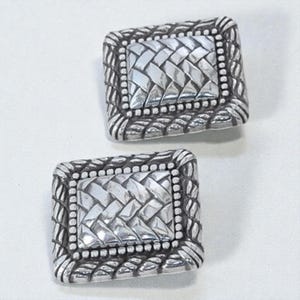 Vintage Brighton Rectangular Clip On Earrings Woven Pattern Silver Plated Rare image 3
