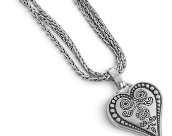Brighton Ophelia Three Strand Heart Pendant Necklace Silver Plated Retired 16"