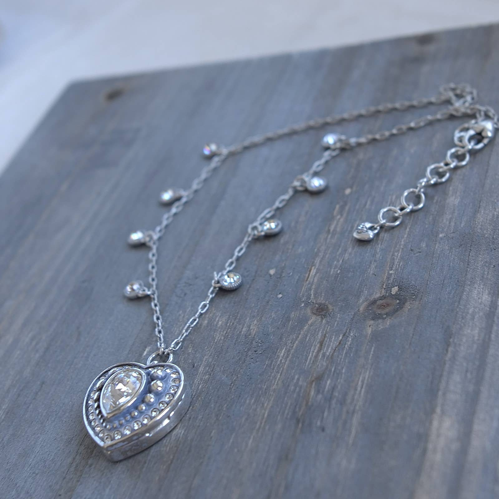 Brighton Heart Locket Necklace Silver Plate 20 Clear Etsy