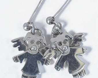 Vintage Sterling Silver Mexico 925 Angel Dangle Earrings Post Backs 3.19g