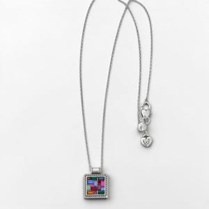 Brighton St Michel Multicolor Square Pendant Necklace Geometric Stones Retired image 5