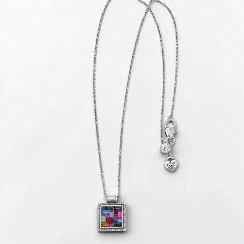 Brighton St Michel Multicolor Square Pendant Necklace Geometric Stones Retired image 5