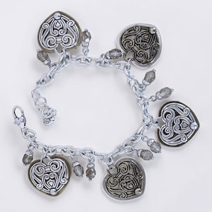Brighton Loves Crest Charm Bracelet Crystal Beads Two Tone Bronze Silver Retired image 1
