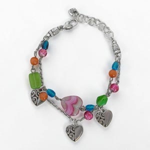 Brighton Deco Bright Double Chain Bracelet Pastel Art Glass Beads Heart Retired image 4
