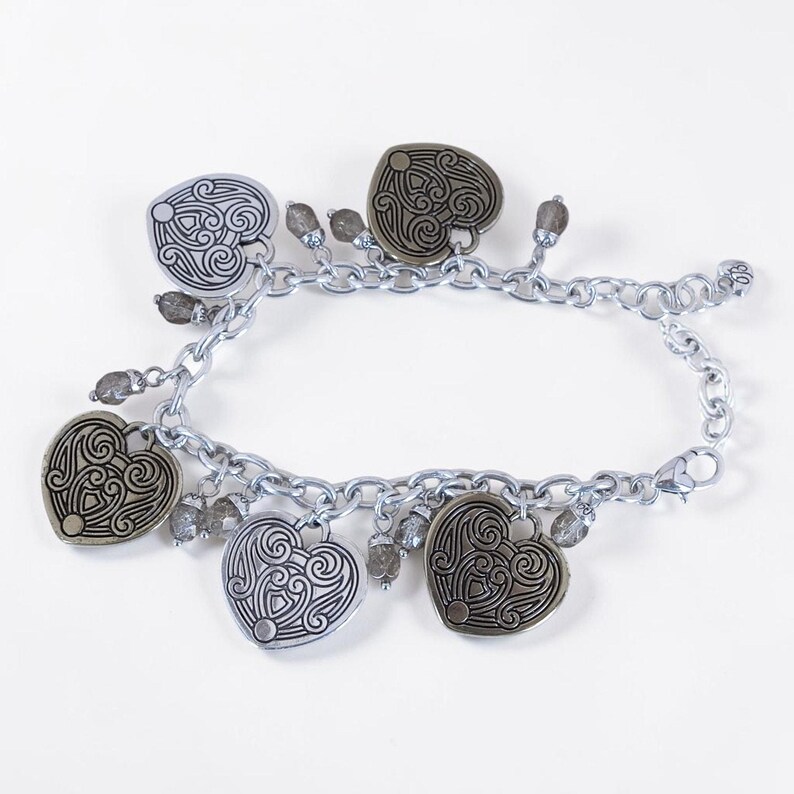 Brighton Loves Crest Charm Bracelet Crystal Beads Two Tone Bronze Silver Retired image 2