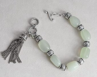 Brighton Jade Beaded Toggle Bracelet: Silver Tassel, Elegant Style