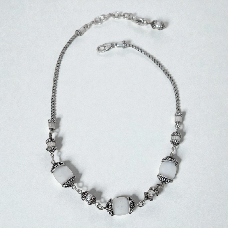 Brighton Mother Of Pearl Abalone Beaded Necklace Silver Plated Coastal Retired image 1