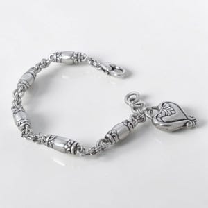 Vintage Brighton Blaire Brushed Silver Barrel Link Bracelet Dangling Heart Charm image 5