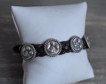 Brighton Disney Mikey Mouse Flätat Läderarmband Brunt Silver 1994 Vintage