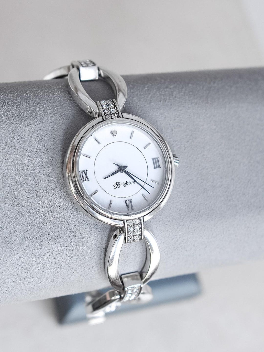 Vintage Brighton Meridian Swing Watch: Silver Plated Pave Crystal