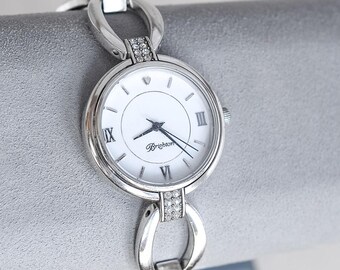 Victoria Wieck Ceramic Crystal Watch White 7-8”L Casual Evening Adjustable Victoria Wieck Ceramic Crystal Watch White 7-8”L Casual  main image 2