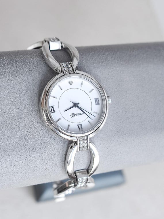 Vintage Brighton Meridian Swing Watch: Silver Plated Pave 