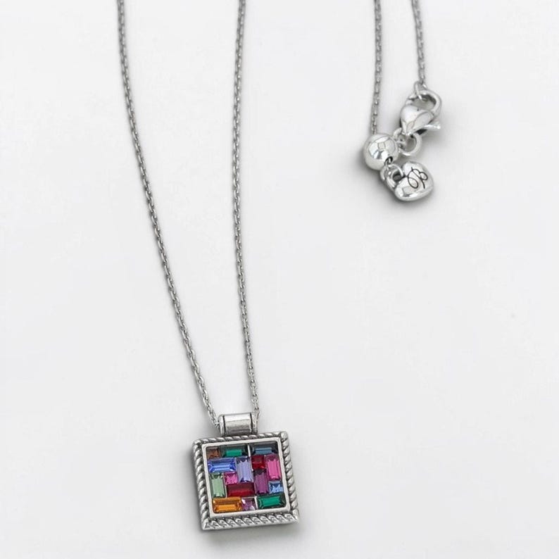 Brighton St Michel Multicolor Square Pendant Necklace Geometric Stones Retired image 2