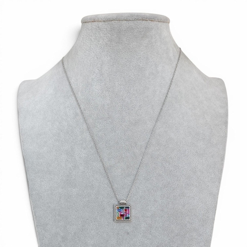 Brighton St Michel Multicolor Square Pendant Necklace Geometric Stones Retired image 7