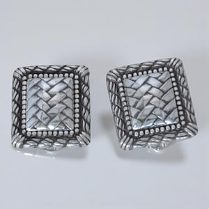 Vintage Brighton Rectangular Clip On Earrings Woven Pattern Silver Plated Rare image 4
