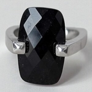 Vintage Sterling Silver Black Onyx Ring Geometric Minimalist Statement SIZE 7